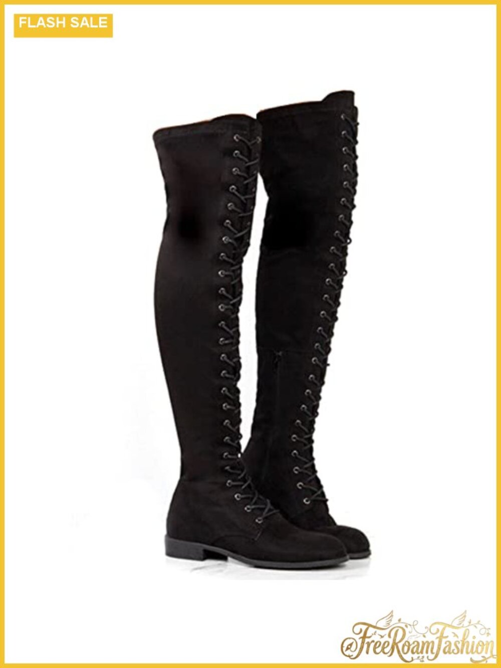 Women's Over The Knee Lace Up Tall Boots Low Heel Combat Style